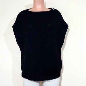 Lafayette 148 NY Black Wool Sweater Vest Top Drop Shoulder Zipper Shoulder
